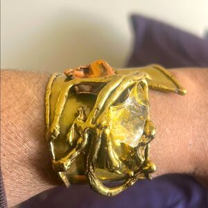 COPA COLLECTION VTG 70's BRACELET w/ QUARTZ STONE BRUTALIST BRONZE from BRAZIL